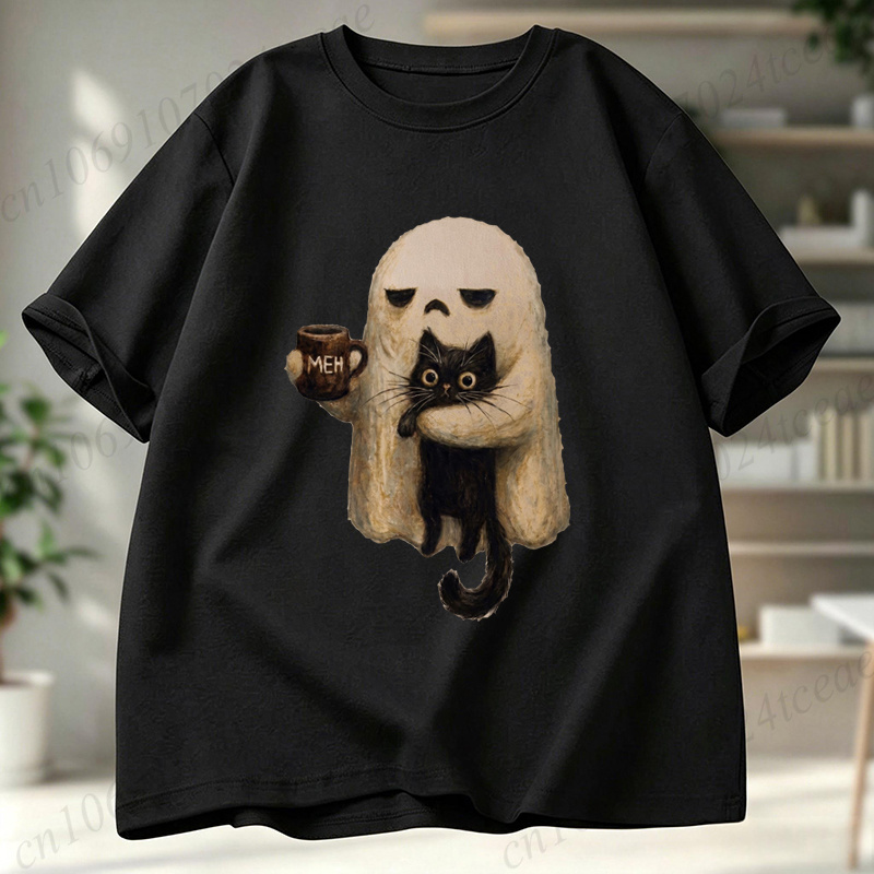 Ghost-Cat Shirt Spooky Black C - огляд і ціна Men Accessories Aesthetic