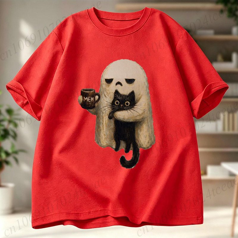 Ghost-Cat Shirt Spooky Black C - огляд і ціна Men Accessories Aesthetic