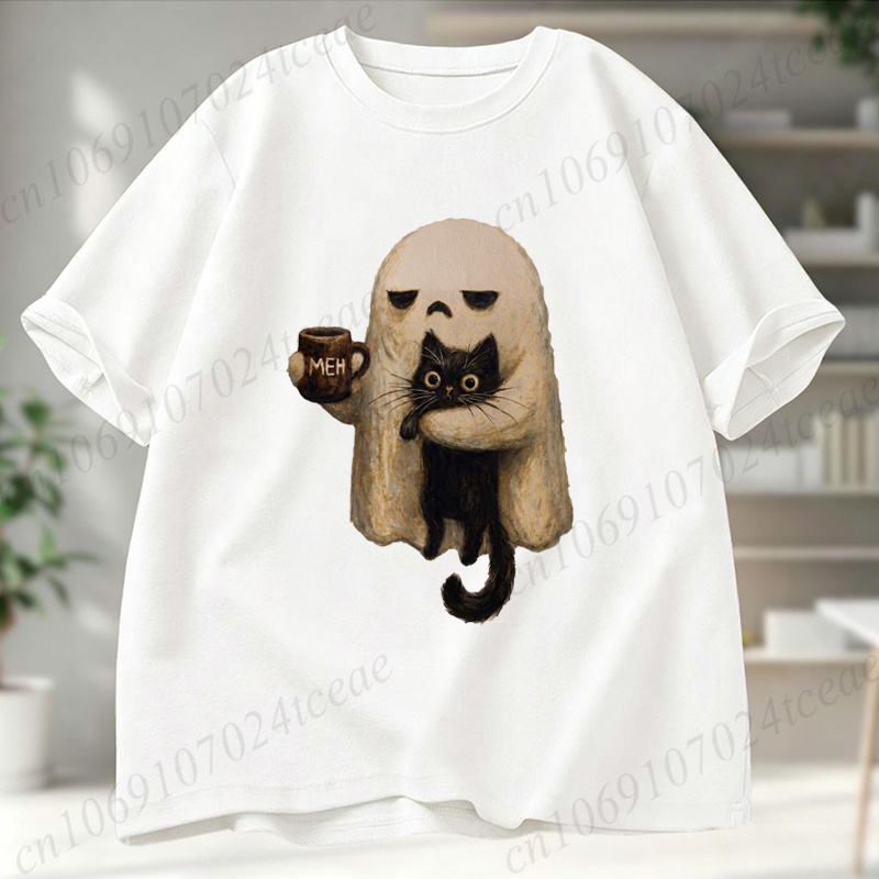 Ghost-Cat Shirt Spooky Black C - огляд і ціна Men Accessories Aesthetic