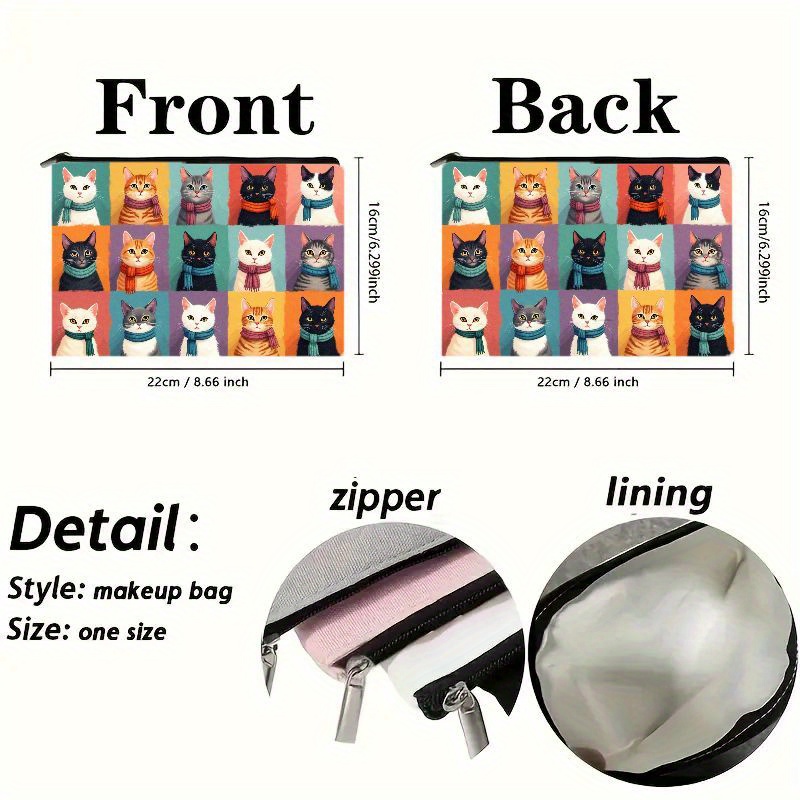 Cute Cat Print Makeup Bag, Zip - огляд і ціна Travel Organizer Men